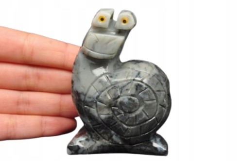 * STEATYT KAMIEŃ MYDLANY FIGURKA SZARY ŚLIMAK CIEKAWA RZEŹBA NR 11 *