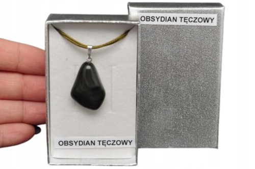 * OBSYDIAN TĘCZOWY PIĘKNA ZAWIESZKA W PUDEŁKU ZJAWISKOWY WZÓR NR 42 *