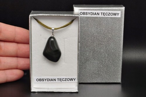 * OBSYDIAN TĘCZOWY PIĘKNA ZAWIESZKA W PUDEŁKU ZJAWISKOWY WZÓR NR 42 *