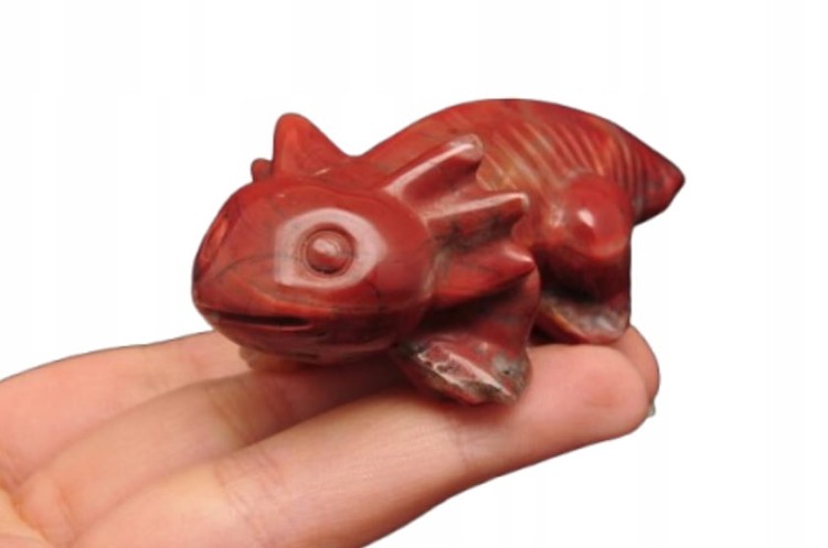 * JASPIS CZERWONY PIĘKNA FIGURKA AKSOLOTL AMBYSTOMA MEKSYKAŃSKA NR 7 *