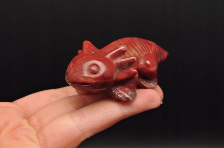 * JASPIS CZERWONY PIĘKNA FIGURKA AKSOLOTL AMBYSTOMA MEKSYKAŃSKA NR 7 *