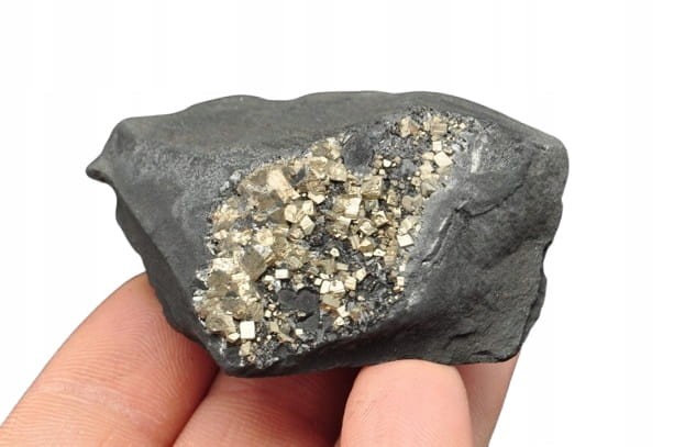 * SZUNGIT Z PIRYTEM BRAZYLIA NATURALNY MINERAŁ PIĘKNE ZŁOTE KRYSZTAŁY NR 1
