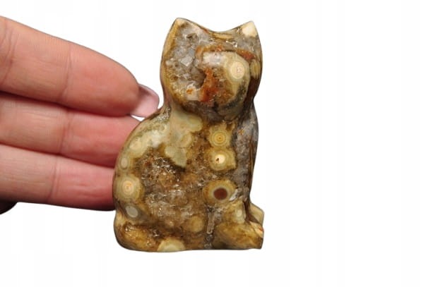 * JASPIS OCEANICZNY ORBIKULARNY KOT FIGURKA RZEŹBA DO KOLEKCJI SUPER WZÓR 3