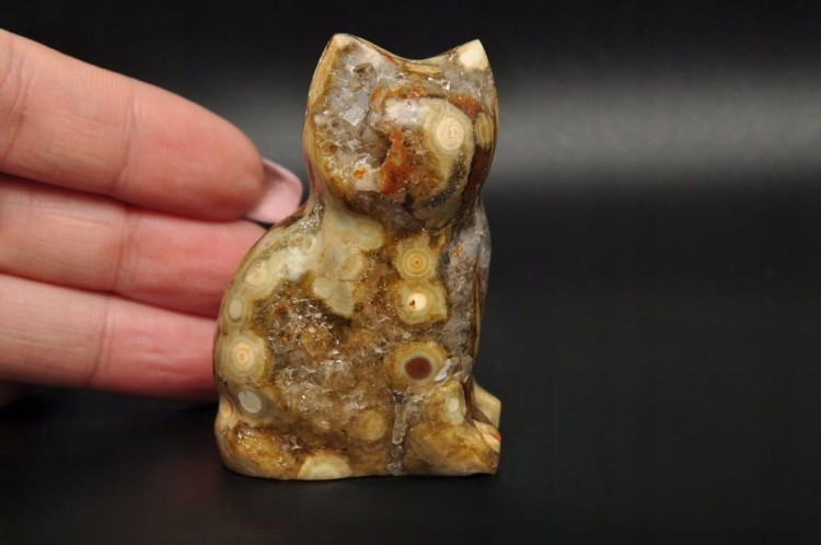 * JASPIS OCEANICZNY ORBIKULARNY KOT FIGURKA RZEŹBA DO KOLEKCJI SUPER WZÓR 3