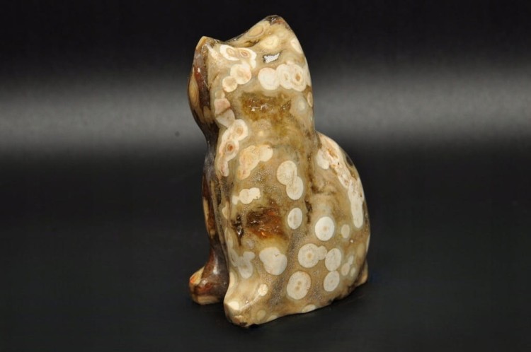 * JASPIS OCEANICZNY ORBIKULARNY KOT FIGURKA RZEŹBA DO KOLEKCJI SUPER WZÓR 3