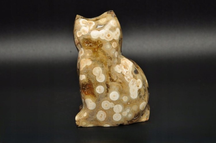 * JASPIS OCEANICZNY ORBIKULARNY KOT FIGURKA RZEŹBA DO KOLEKCJI SUPER WZÓR 3