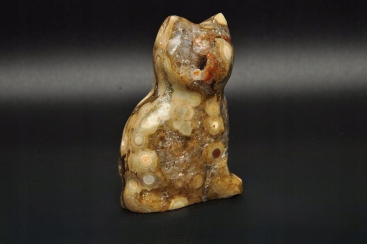 * JASPIS OCEANICZNY ORBIKULARNY KOT FIGURKA RZEŹBA DO KOLEKCJI SUPER WZÓR 3