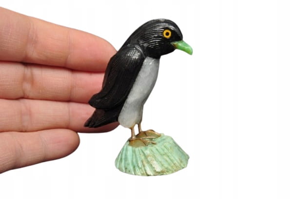 * CHRYZOPRAZ ONYKS KWARC FIGURKA PINGWIN PTAK ORYGINALNE RĘKODZIEŁO NR 3 *