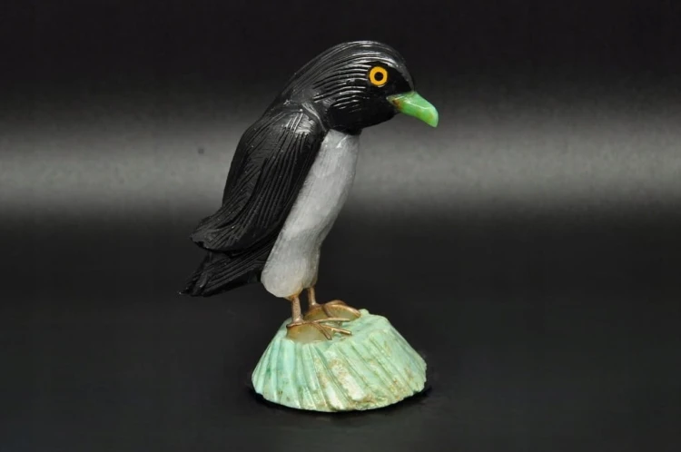 * CHRYZOPRAZ ONYKS KWARC FIGURKA PINGWIN PTAK ORYGINALNE RĘKODZIEŁO NR 3 *