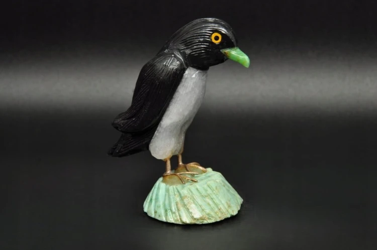 * CHRYZOPRAZ ONYKS KWARC FIGURKA PINGWIN PTAK ORYGINALNE RĘKODZIEŁO NR 3 *