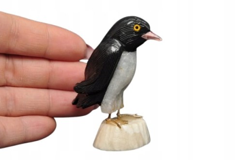 * ONYKS ARAGONIT KWARC FIGURKA RZEŹBA PINGWIN DO KOLEKCJI NR 4 *