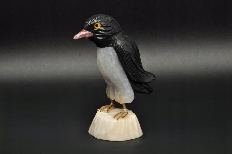 * ONYKS ARAGONIT KWARC FIGURKA RZEŹBA PINGWIN DO KOLEKCJI NR 4 *