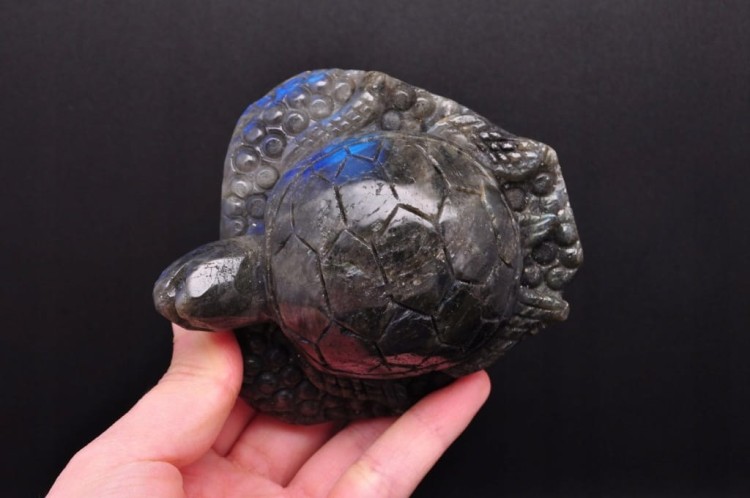 * LABRADORYT MADAGASKAR EFEKTOWNA FIGURKA RZEŹBA ŻÓŁW PIĘKNA BARWA NR 1 *