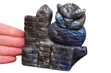 * LABRADORYT MADAGASKAR UROKLIWA FIGURKA RZEŹBA SOWA PIĘKNA DEKORACJA NR 6