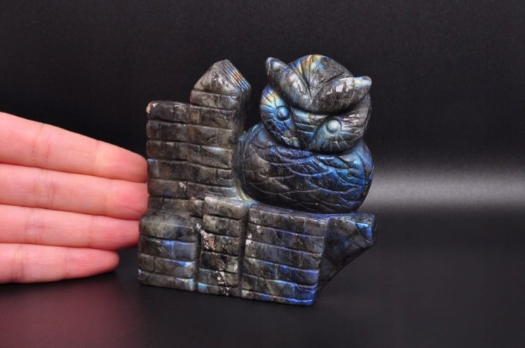 * LABRADORYT MADAGASKAR UROKLIWA FIGURKA RZEŹBA SOWA PIĘKNA DEKORACJA NR 6