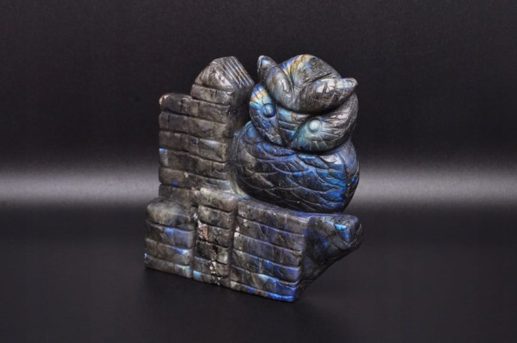 * LABRADORYT MADAGASKAR UROKLIWA FIGURKA RZEŹBA SOWA PIĘKNA DEKORACJA NR 6