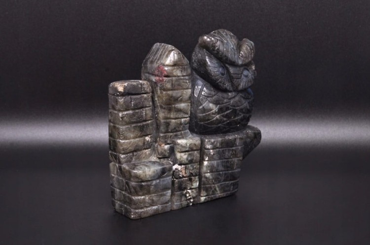 * LABRADORYT MADAGASKAR UROKLIWA FIGURKA RZEŹBA SOWA PIĘKNA DEKORACJA NR 6