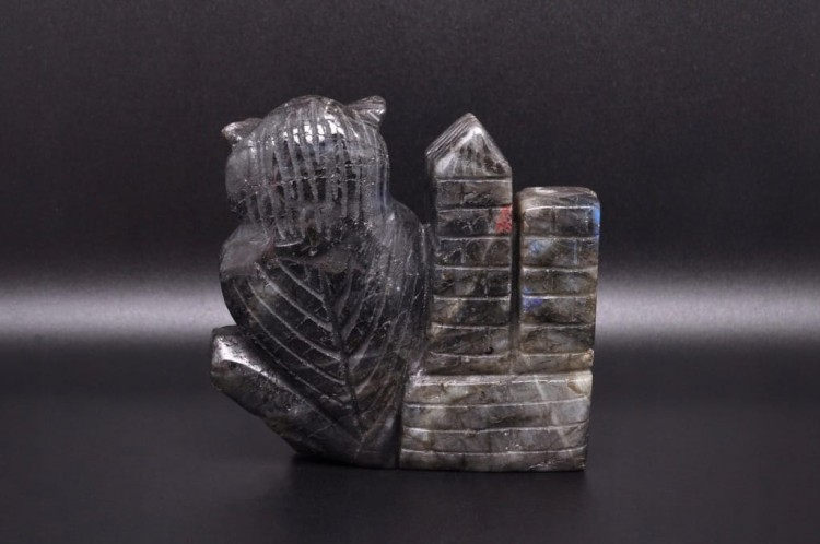 * LABRADORYT MADAGASKAR UROKLIWA FIGURKA RZEŹBA SOWA PIĘKNA DEKORACJA NR 6