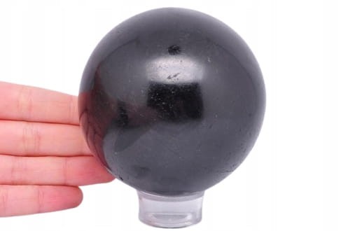 * TURMALIN CZARNY ZJAWISKOWY OKAZ GŁĘBOKA CZERŃ KULA 8 CM NR 1 *