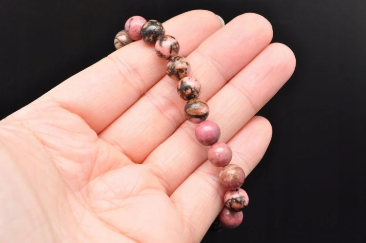 * RODONIT BRANSOLETKA KULKA 8,5 MM PIĘKNA INTENSYWNA BARWA MINERAŁ *