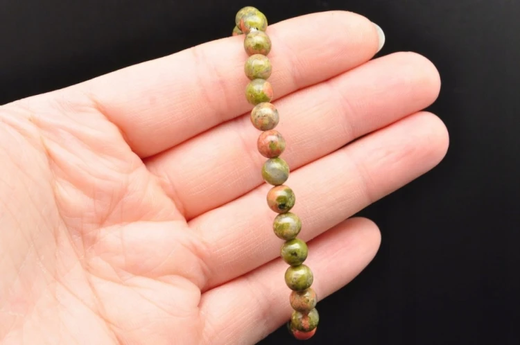 * JASPIS UNAKIT NA GUMCE BRANSOLETKA KULKA 8,5 MM KOLOROWY MINERAŁ *