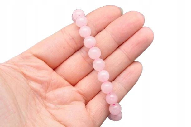 * KWARC RÓŻOWY BRANSOLETKA SZLIFOWANA KULKA 8 MM BIŻUTERIA NA CO DZIEŃ *
