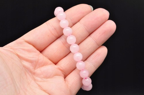 * KWARC RÓŻOWY BRANSOLETKA SZLIFOWANA KULKA 8 MM BIŻUTERIA NA CO DZIEŃ *