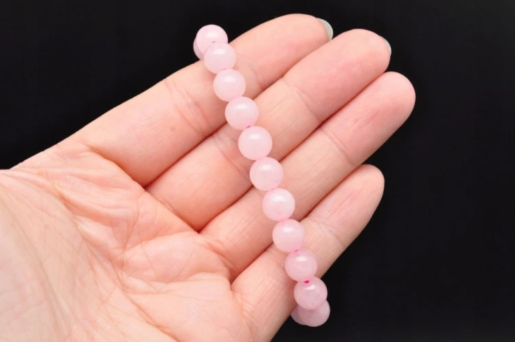 * KWARC RÓŻOWY BRANSOLETKA SZLIFOWANA KULKA 8 MM BIŻUTERIA NA CO DZIEŃ *