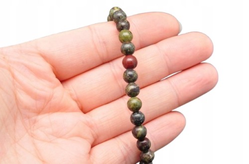 * JASPIS Z EPIDOTEM BRANSOLETKA KULKA 6,5 MM NATURALNY MINERAŁ *