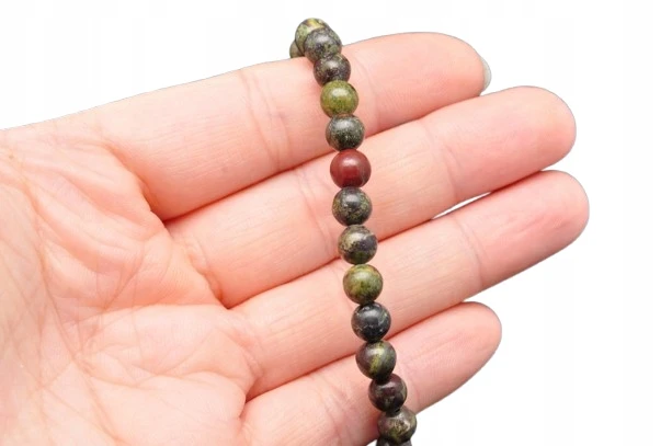 * JASPIS Z EPIDOTEM BRANSOLETKA KULKA 6,5 MM NATURALNY MINERAŁ *
