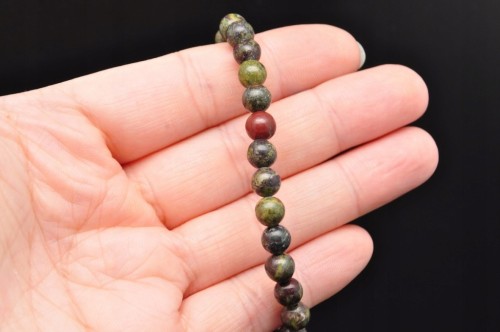 * JASPIS Z EPIDOTEM BRANSOLETKA KULKA 6,5 MM NATURALNY MINERAŁ *