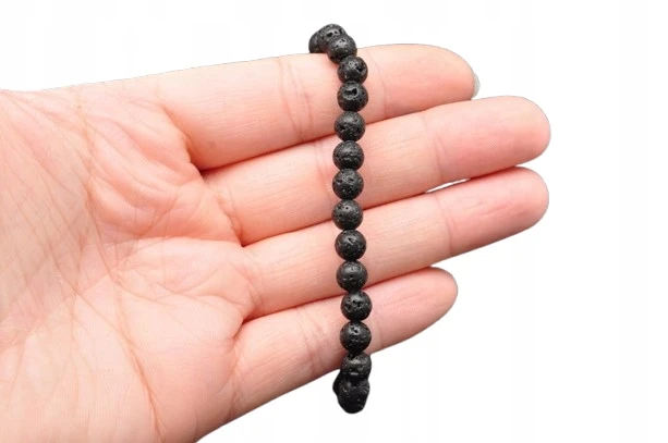 * LAWA WULKANICZNA BRANSOLETKA KULKA 6,5 MM + WORECZEK CZARNY MINERAŁ *