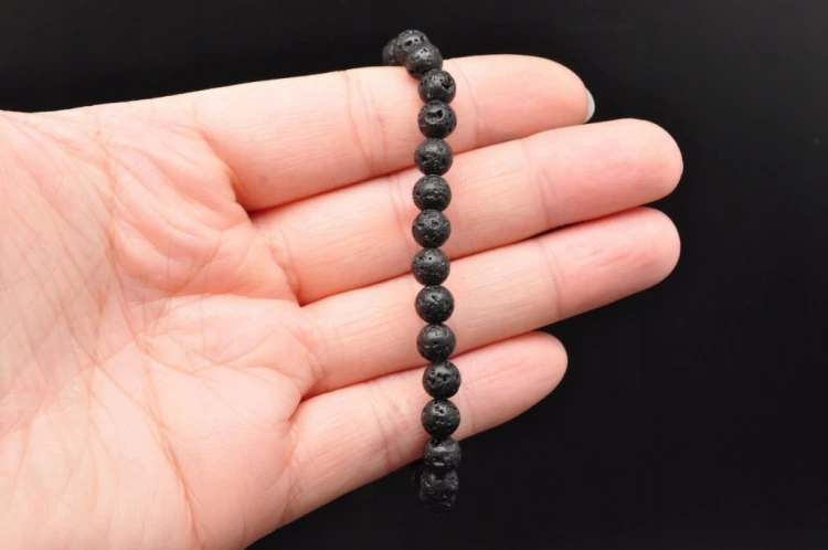 * LAWA WULKANICZNA BRANSOLETKA KULKA 6,5 MM + WORECZEK CZARNY MINERAŁ *