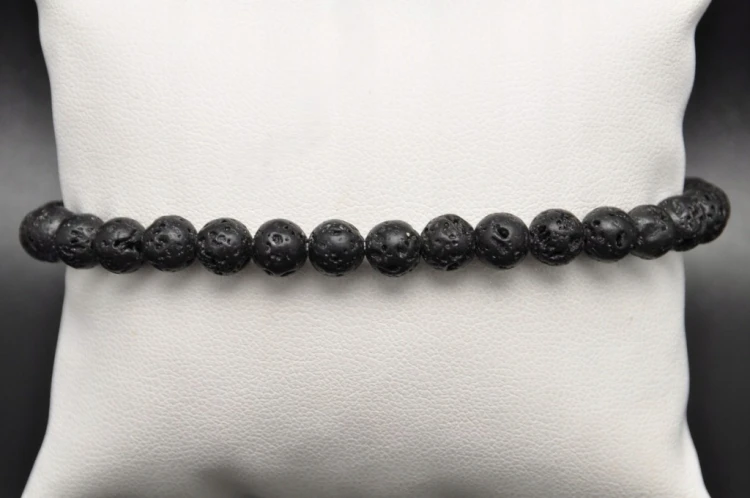 * LAWA WULKANICZNA BRANSOLETKA KULKA 6,5 MM + WORECZEK CZARNY MINERAŁ *