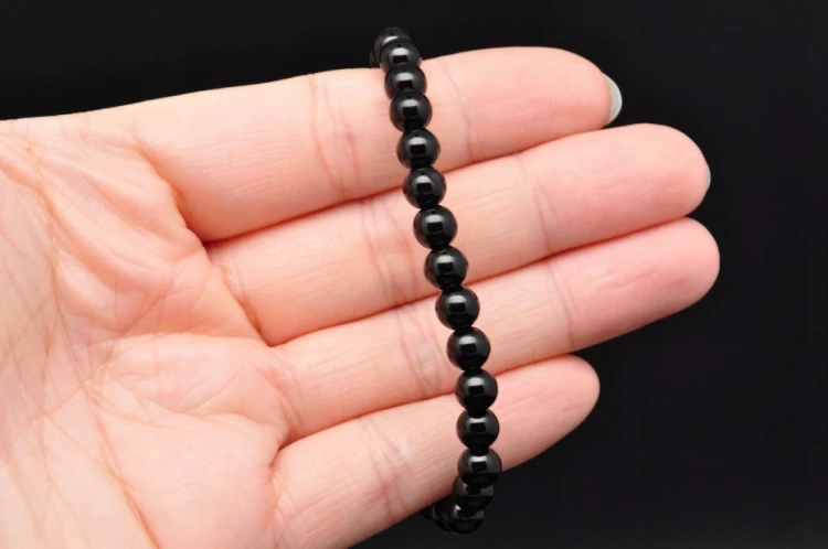 * ONYKS BRANSOLETKA KULKA 6 MM GŁĘBOKA CZERŃ ELEGANCKA BIŻUTERIA *