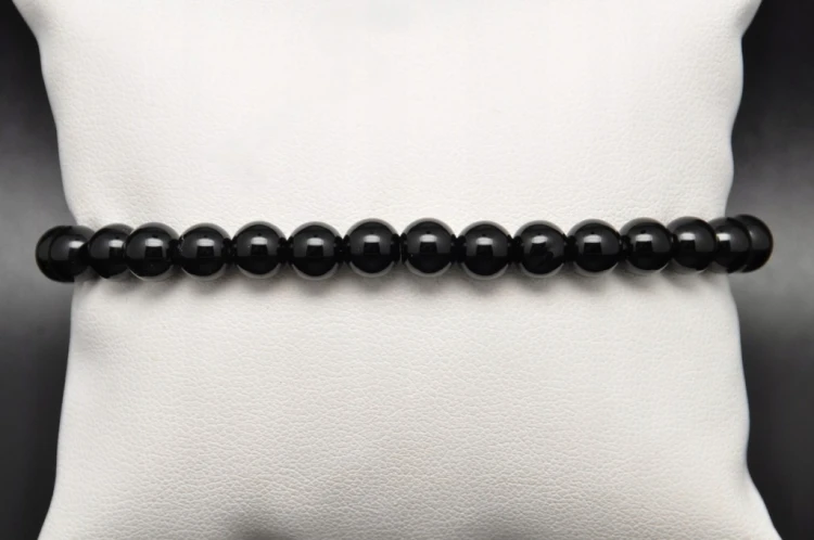 * ONYKS BRANSOLETKA KULKA 6 MM GŁĘBOKA CZERŃ ELEGANCKA BIŻUTERIA *
