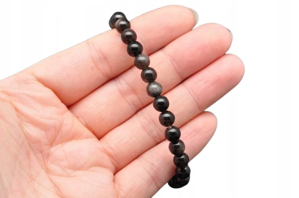 * OBSYDIAN SREBRZYSTY BRANSOLETKA KULKA 6,5 MM BIŻUTERIA SREBRNY POŁYSK *