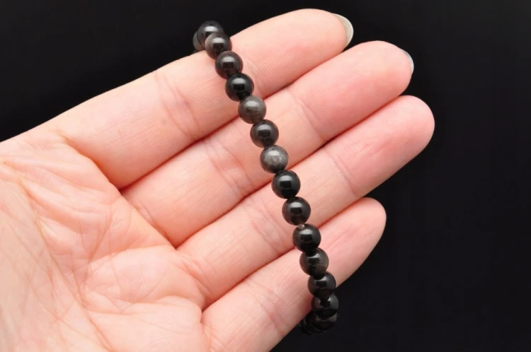 * OBSYDIAN SREBRZYSTY BRANSOLETKA KULKA 6,5 MM BIŻUTERIA SREBRNY POŁYSK *