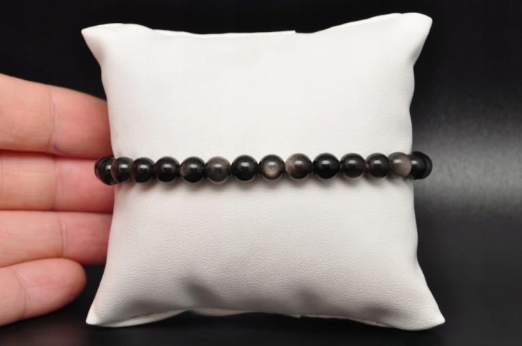 * OBSYDIAN SREBRZYSTY BRANSOLETKA KULKA 6,5 MM BIŻUTERIA SREBRNY POŁYSK *
