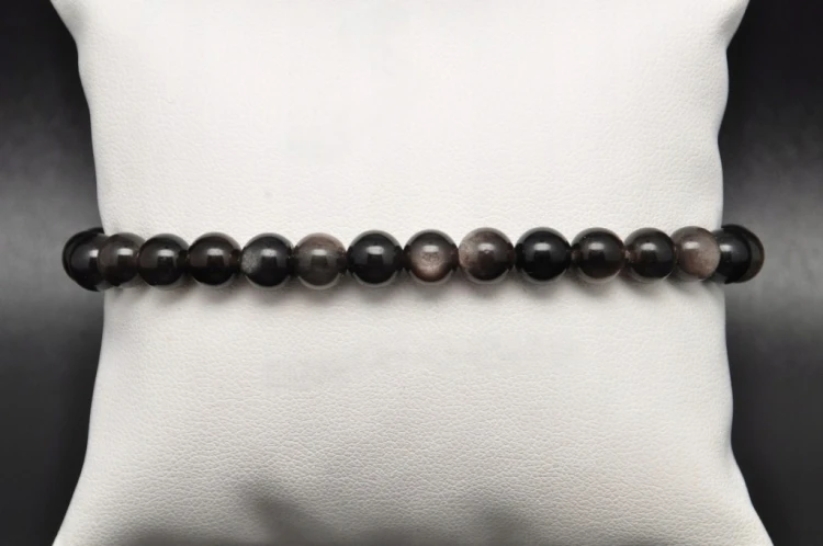 * OBSYDIAN SREBRZYSTY BRANSOLETKA KULKA 6,5 MM BIŻUTERIA SREBRNY POŁYSK *