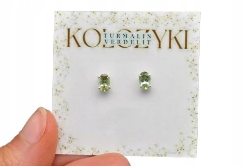 * TURMALIN ZIELONY VERDELITE WERDELIT WYJĄTKOWE KOLCZYKI SREBRO 925 NR 3 *