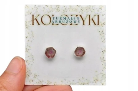 * TURMALIN ARBUZOWY ŚLICZNE KOLCZYKI SREBRO 925 NATURALNE KAMIENIE NR 6 *