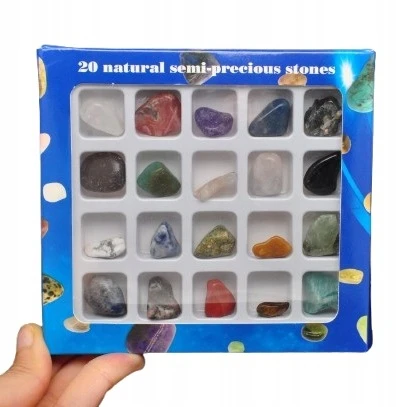 * ZESTAW 20 SZLIFOWANYCH KAMIENI W PUDEŁECZKU CIEKAWE MINERAŁY NR 2 *