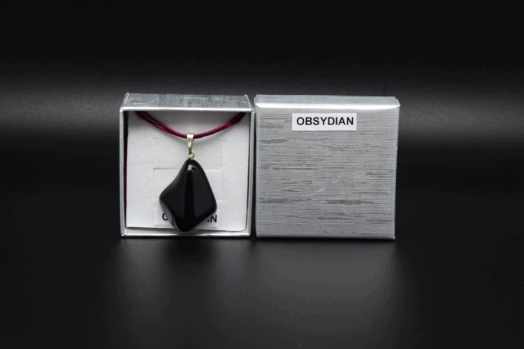 * OBSYDIAN CZARNY ZJAWISKOWA ZAWIESZKA W PUDEŁKU ELEGANCKI OKAZ NR 9 *