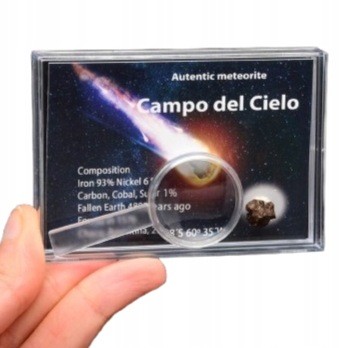 * METEORYT CAMPO DEL CIELO PRAWDZIWY W ZAMYKANYM PUDEŁKU Z LUPĄ NR 7 *