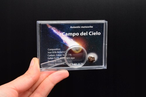 * METEORYT CAMPO DEL CIELO PRAWDZIWY W ZAMYKANYM PUDEŁKU Z LUPĄ NR 7 *