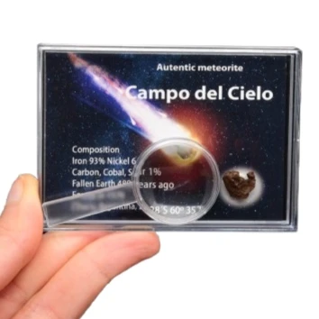 * METEORYT CAMPO DEL CIELO W PUDEŁKU Z LUPĄ CIEKAWY KSZTAŁT NR 2 *