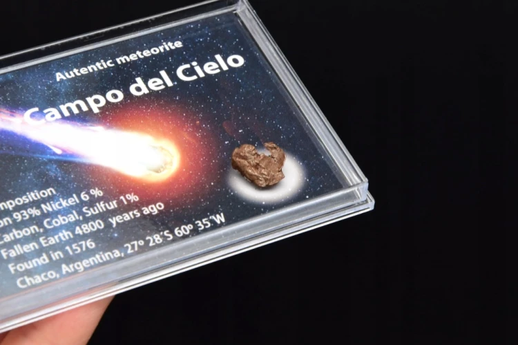 * METEORYT CAMPO DEL CIELO W PUDEŁKU Z LUPĄ CIEKAWY KSZTAŁT NR 2 *