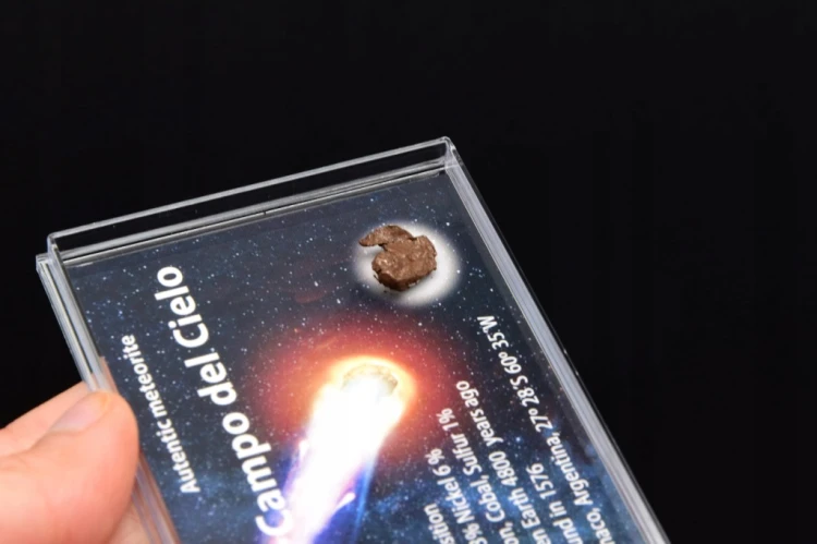 * METEORYT CAMPO DEL CIELO W PUDEŁKU Z LUPĄ CIEKAWY KSZTAŁT NR 2 *