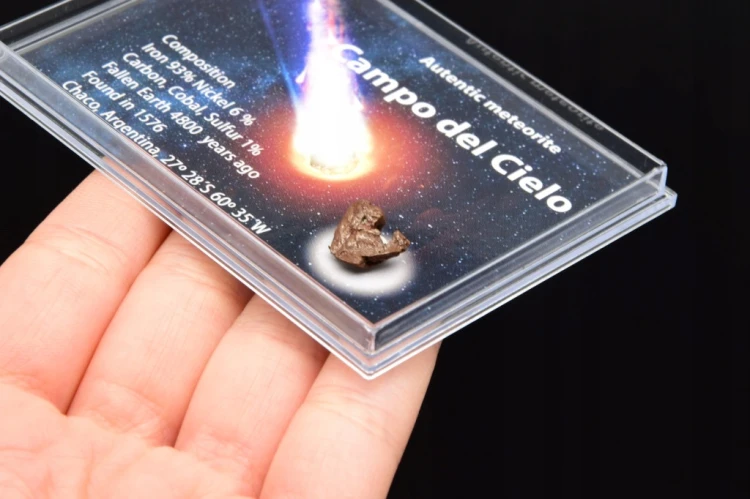 * METEORYT CAMPO DEL CIELO W PUDEŁKU Z LUPĄ CIEKAWY KSZTAŁT NR 2 *